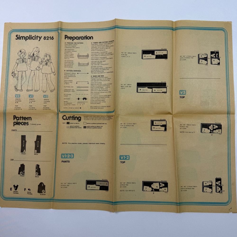 Simplicity 8216 Sewing Pattern Child Size 3 Multi-Color 1977 Boho Top Pants - Picture 6 of 7